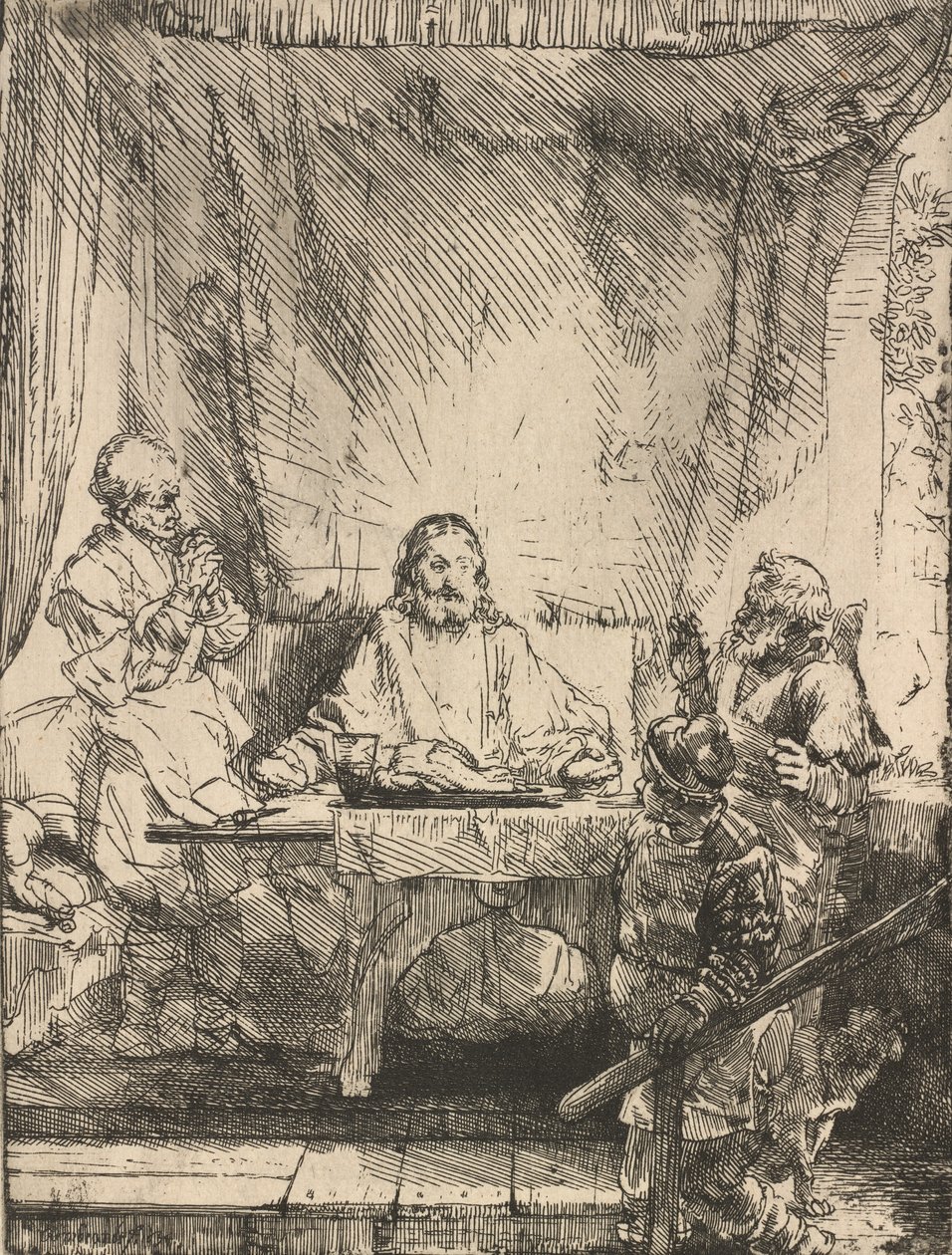 Kristus ved Emmaus: den større platen, 1654. av Rembrandt van Rijn