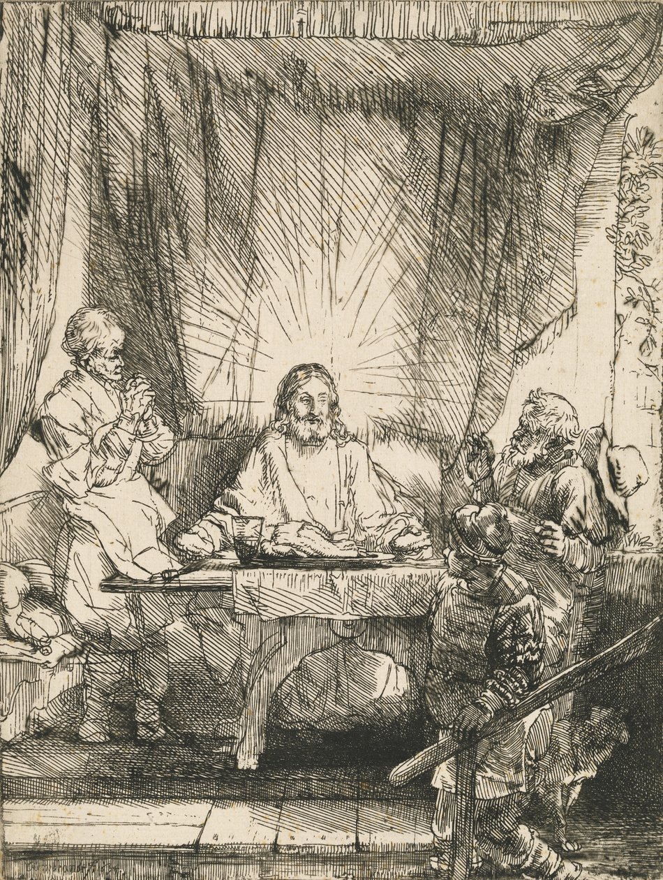 Kristus ved Emmaus: den større platen, 1654. av Rembrandt van Rijn
