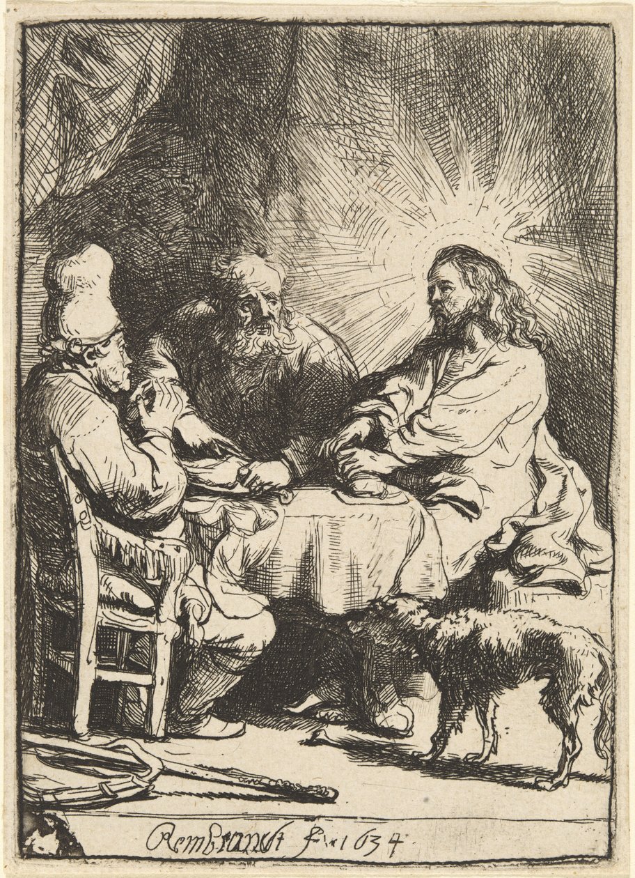 Kristus i Emmaus: den mindre platen av Rembrandt van Rijn