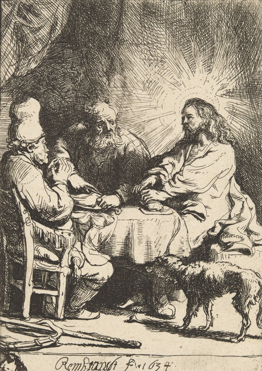 Kristus ved Emmaus: den mindre platen, 1634. av Rembrandt van Rijn