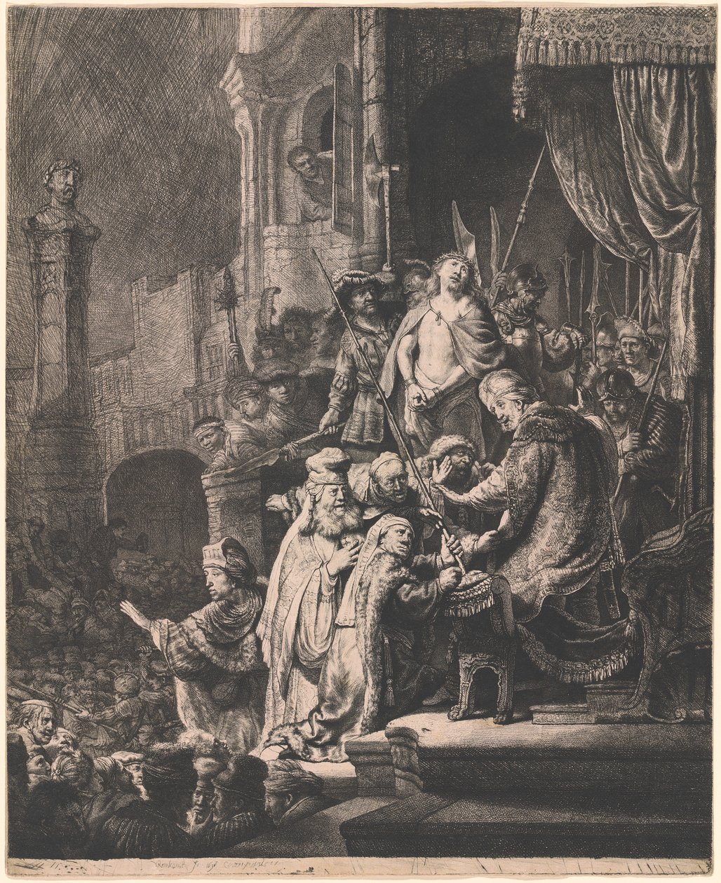 Kristus før Pilatus: Stor tallerken av Rembrandt van Rijn