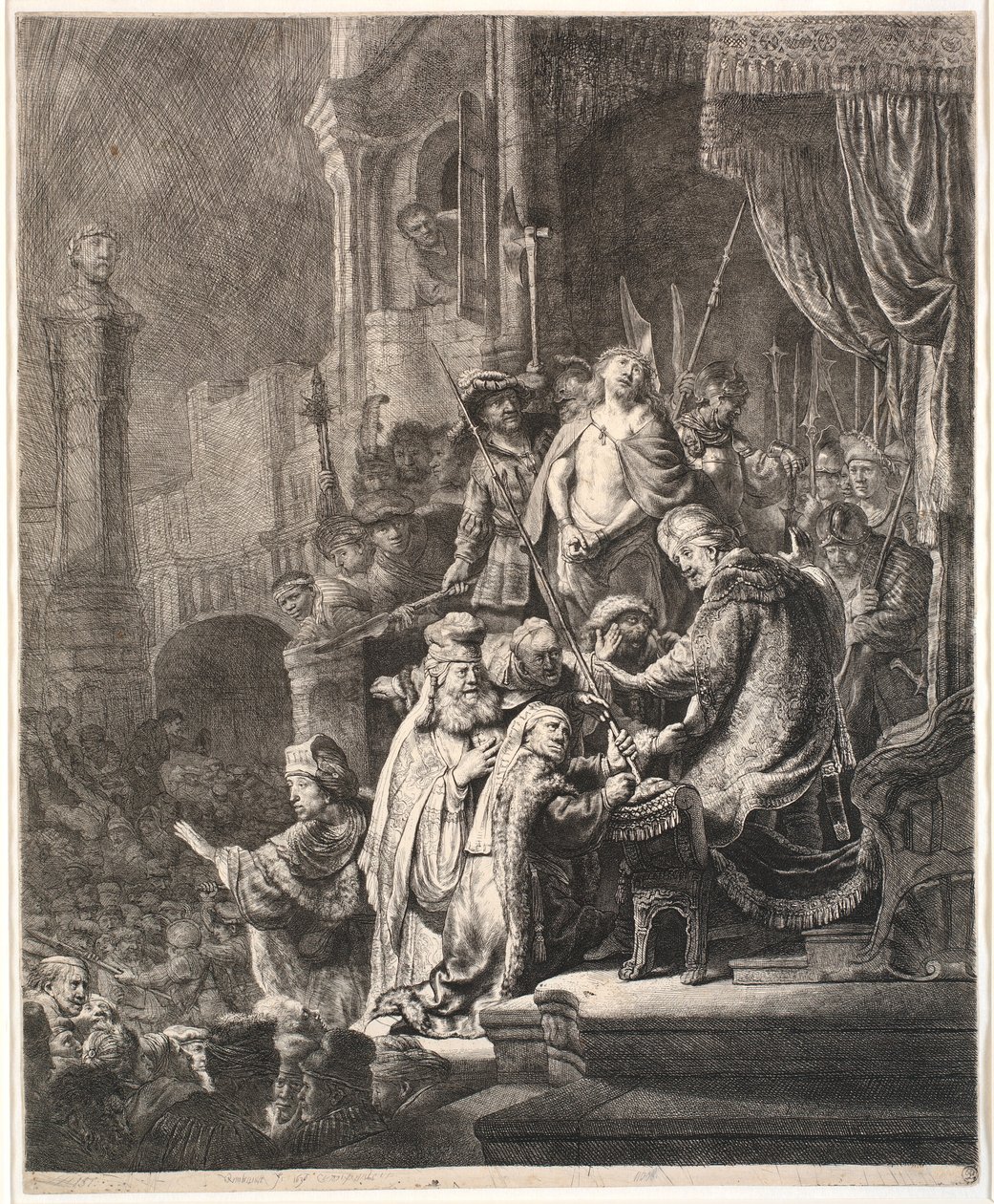 Jesus før Pilatus: stor tallerken av Rembrandt van Rijn