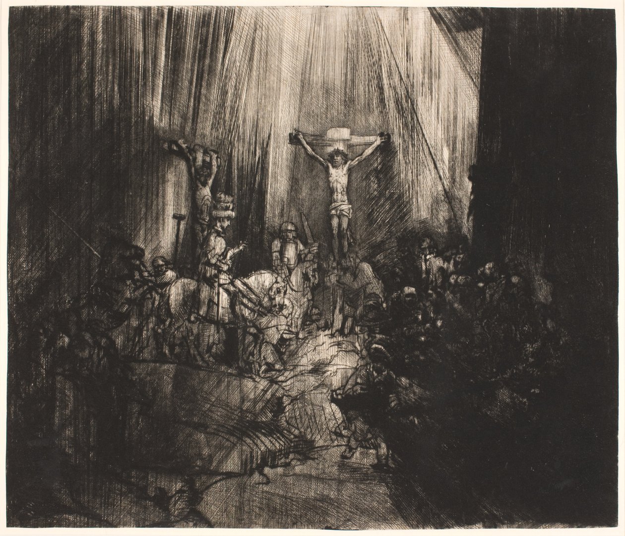 Kristus korsfestet mellom de to tyvene: stor avlang plate ("de tre korsene") av Rembrandt van Rijn