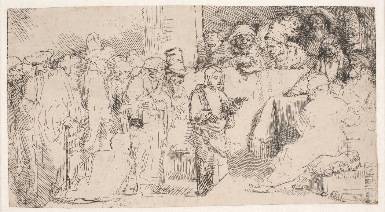 Kristus i diskusjon med de skriftlærde: en skisse av Rembrandt van Rijn