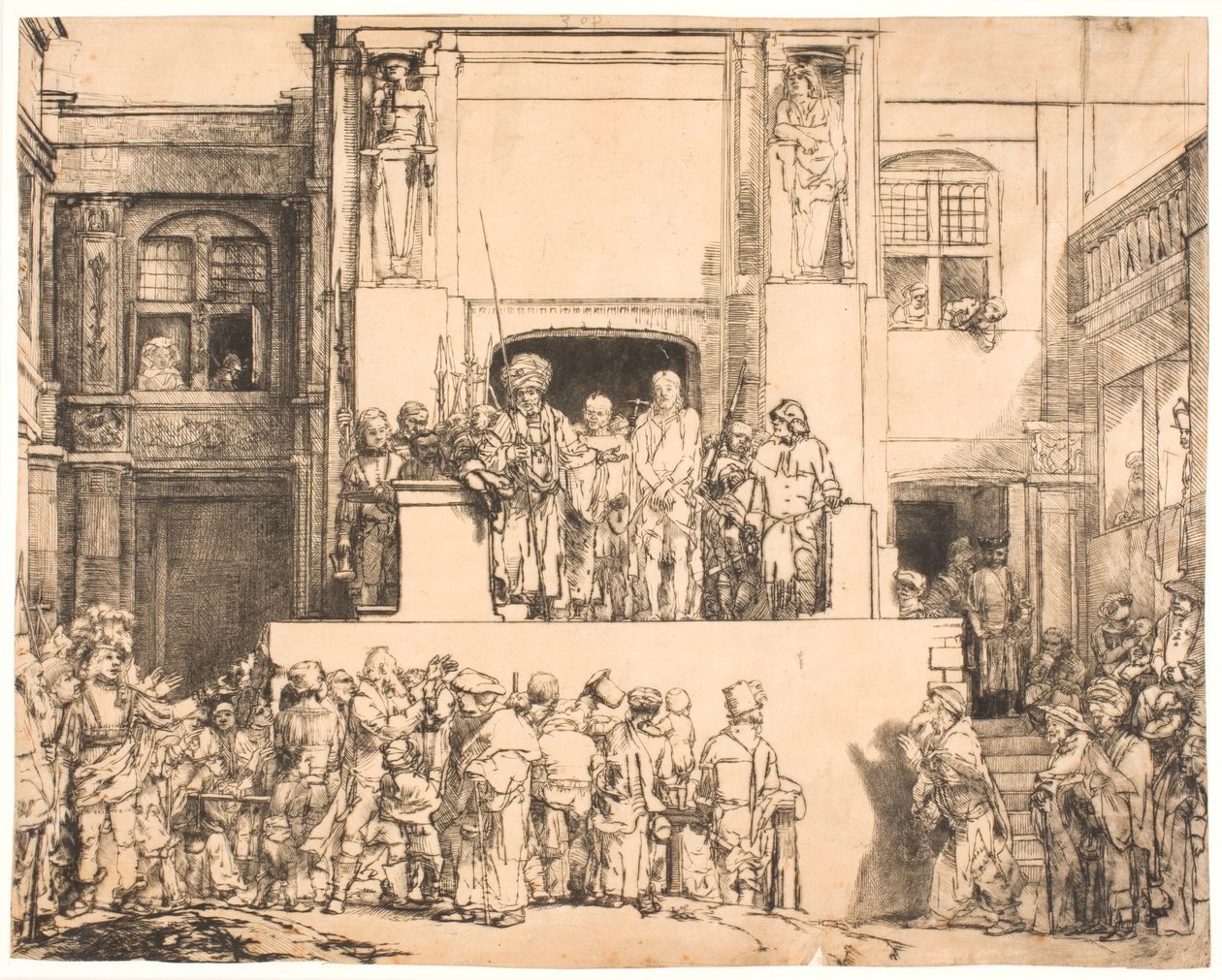 Kristus presenterte for folket: stor avlang tallerken av Rembrandt van Rijn