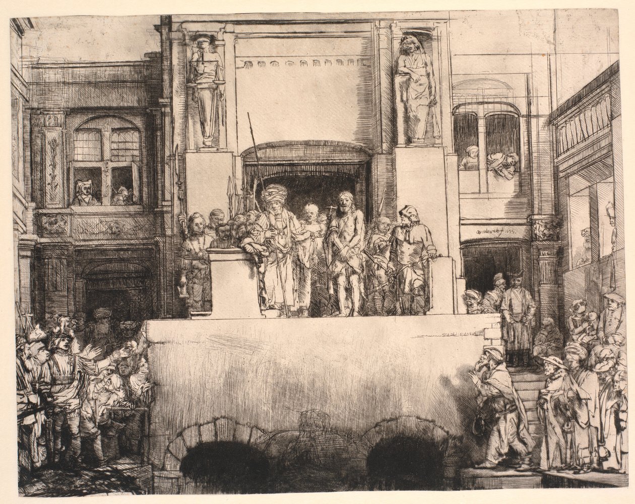 Kristus presenterte for folket: stor avlang tallerken av Rembrandt van Rijn