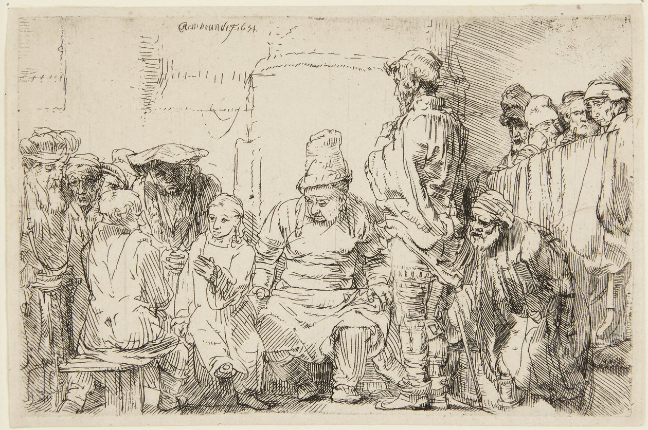 Kristus sitter og diskuterer med de skriftlærde av Rembrandt van Rijn