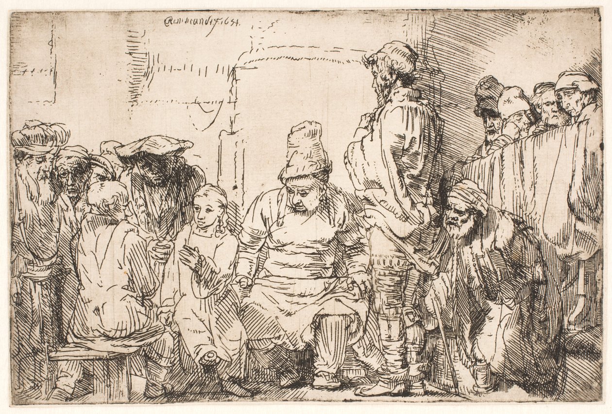 Kristus sitter og diskuterer med de skriftlærde av Rembrandt van Rijn