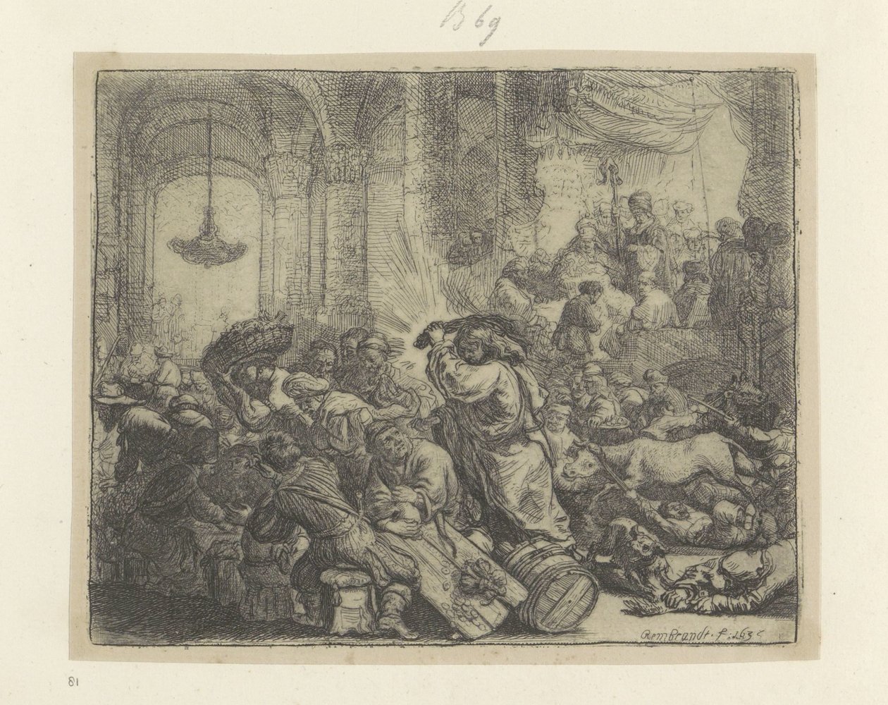 Kristus driver pengevekslerne ut av tempelet Recueil de quatre-vingt-cinq estampes originales (serietittel) av Rembrandt van Rijn