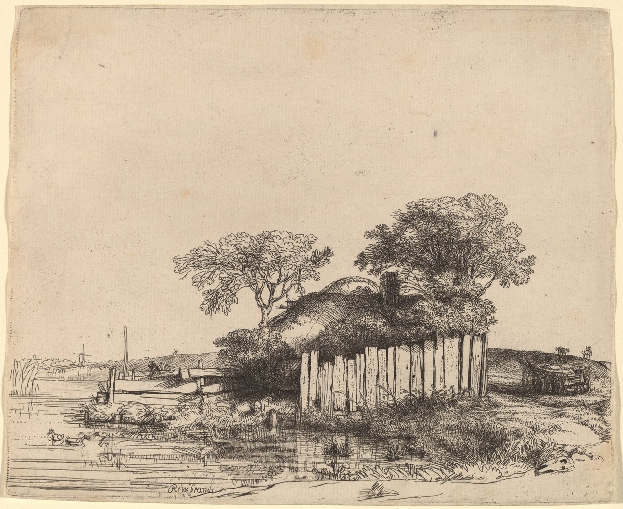 Hytte med hvit bleking av Rembrandt van Rijn