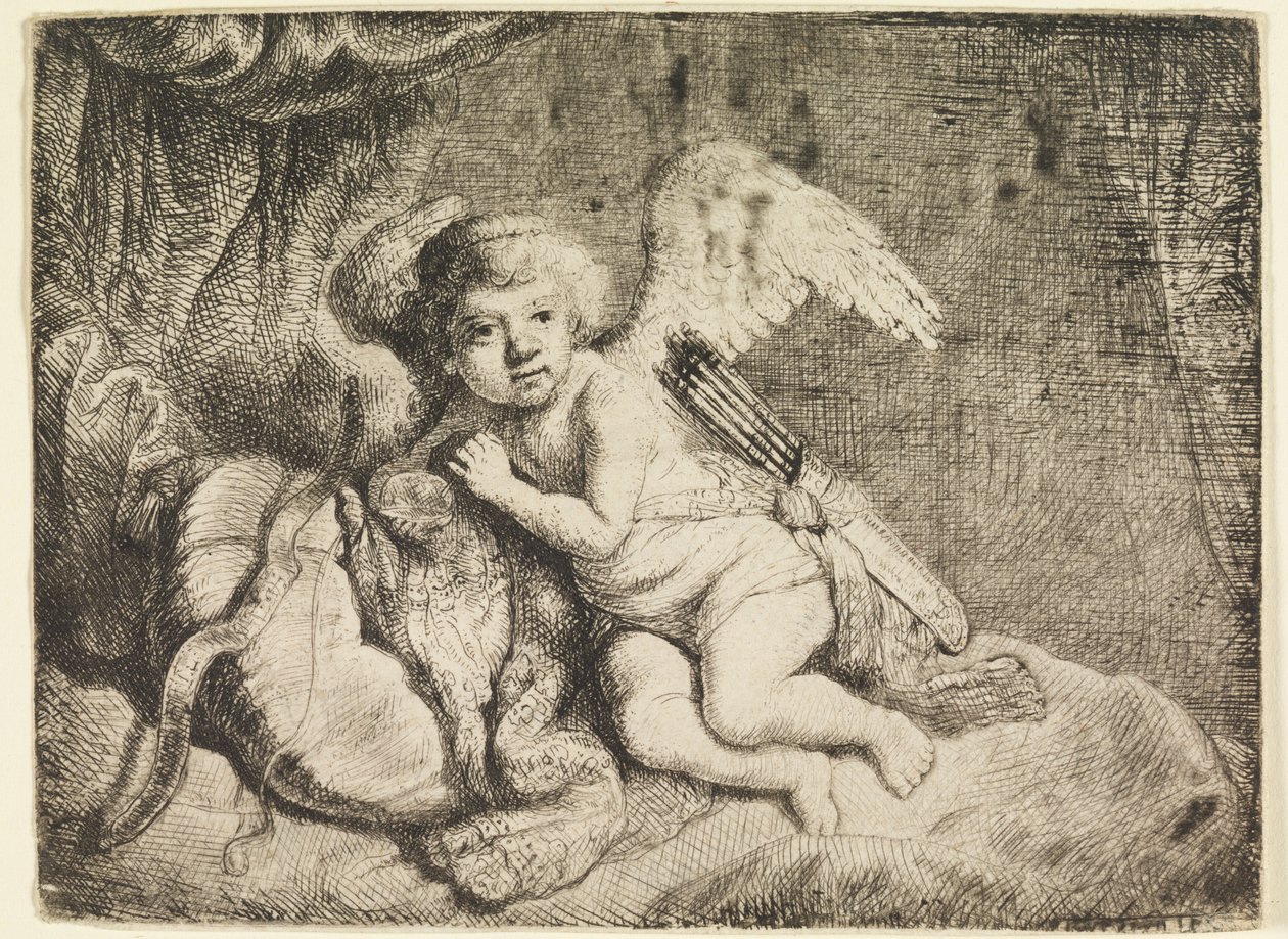 Cupid Resting, etter et maleri som tidligere ble tilskrevet Rembrandt av Rembrandt van Rijn