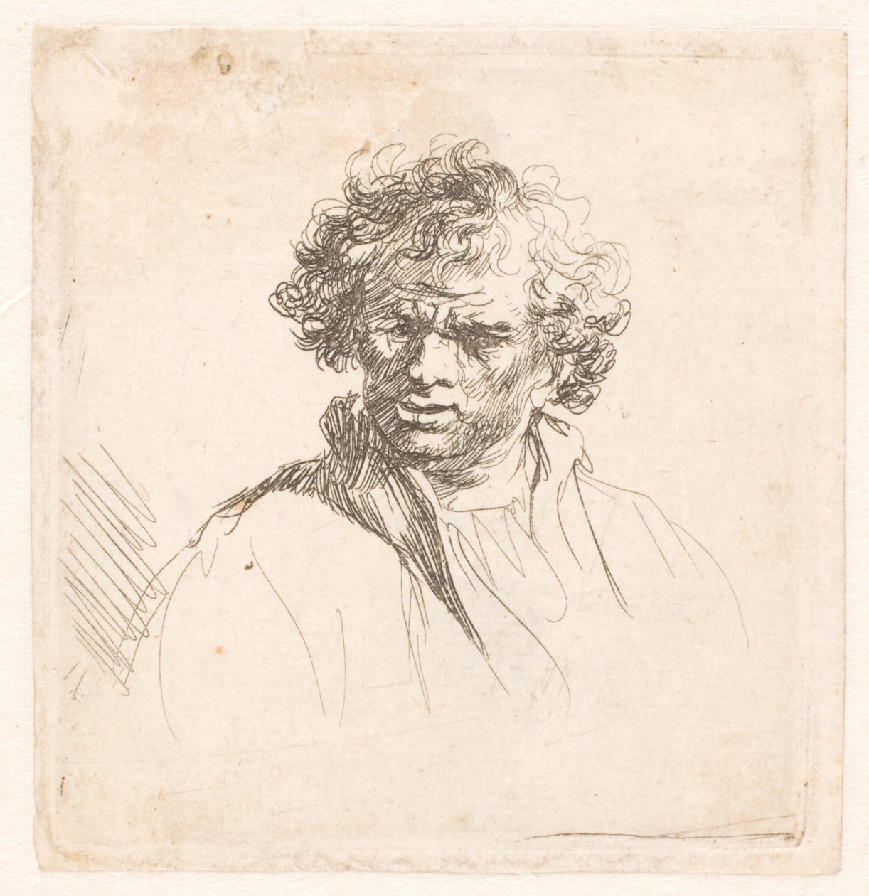 Krøllete mann med skjev munn av Rembrandt van Rijn