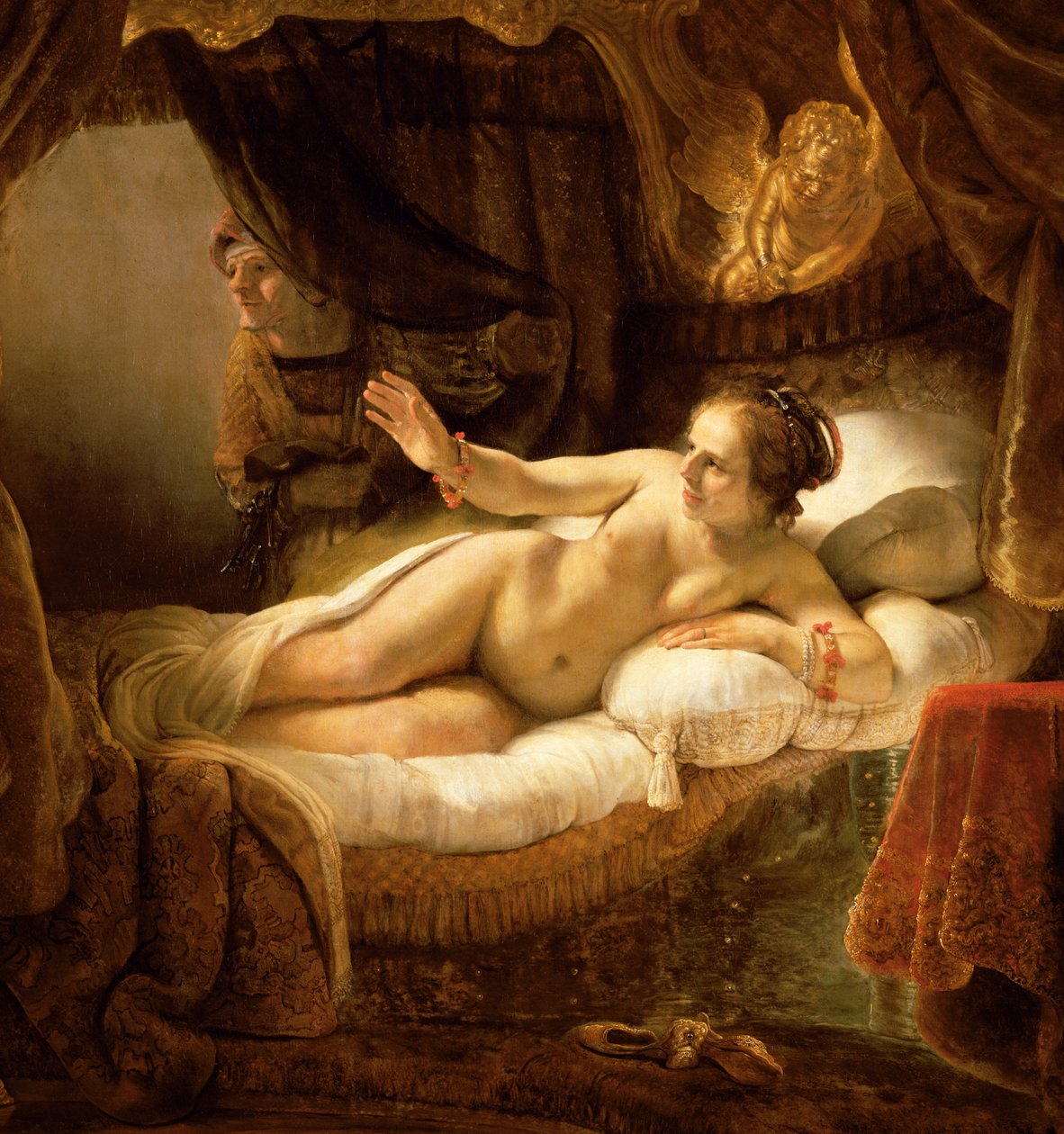 Danae, 1643 olje på lerret detalj av 47569 av Rembrandt van Rijn
