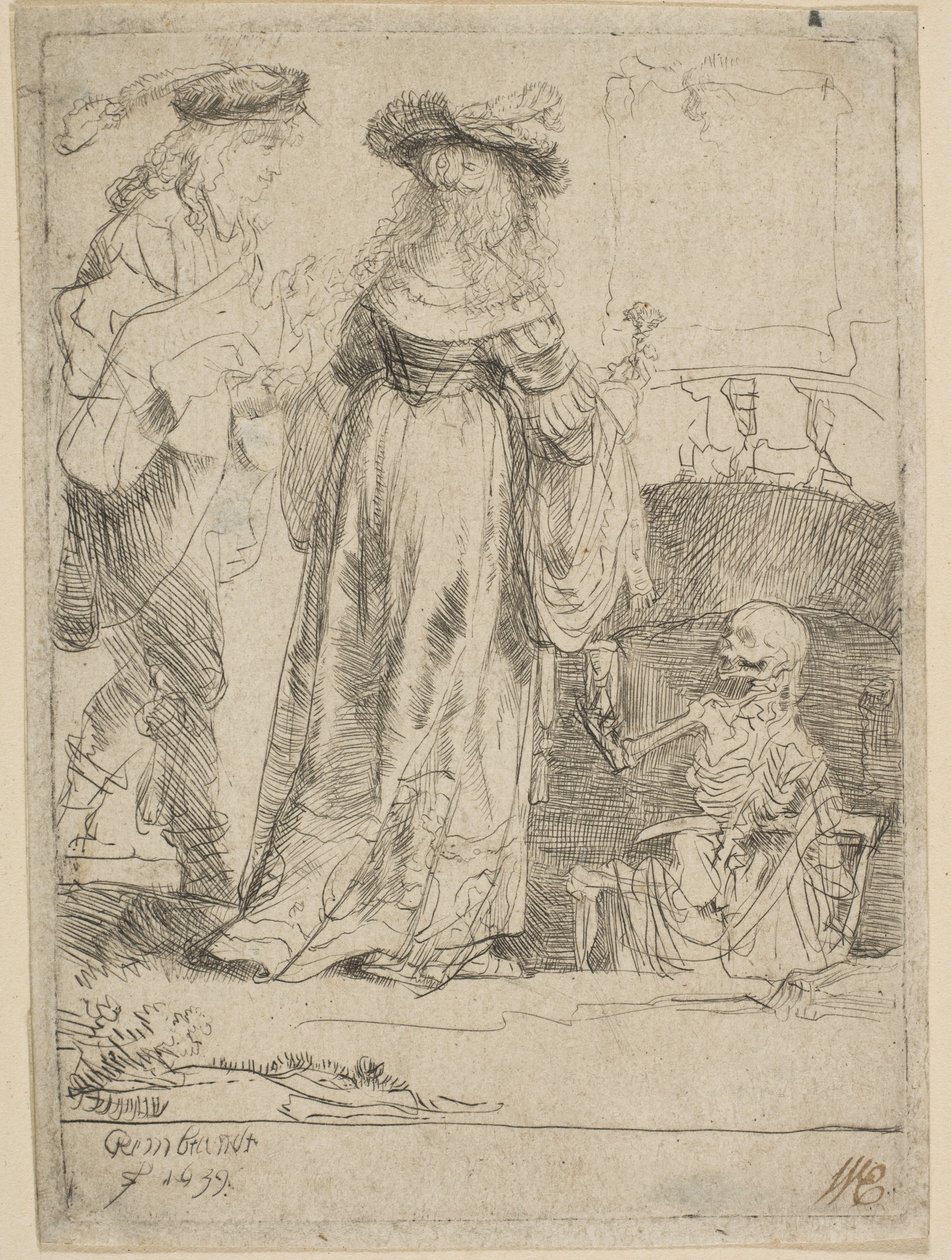 Døden som vises for et giftepar fra en åpen grav, 1639. av Rembrandt van Rijn
