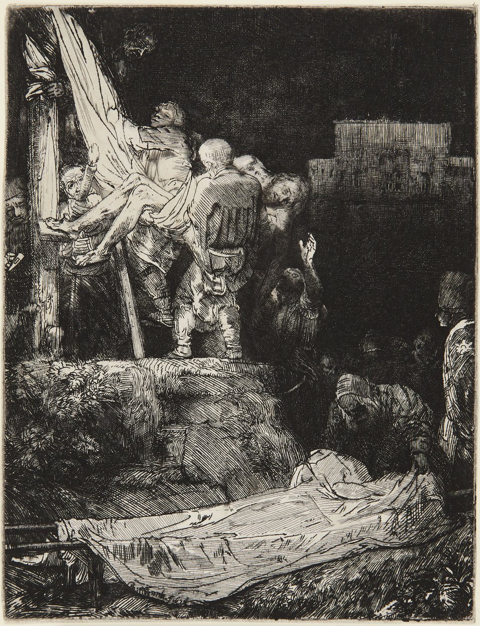 Nedtagningen fra korset i fakkellys av Rembrandt van Rijn