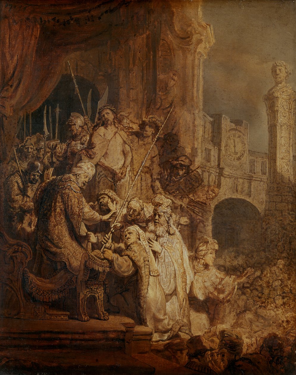 Ecce Homo, 1634 (olje på papir) av Rembrandt van Rijn