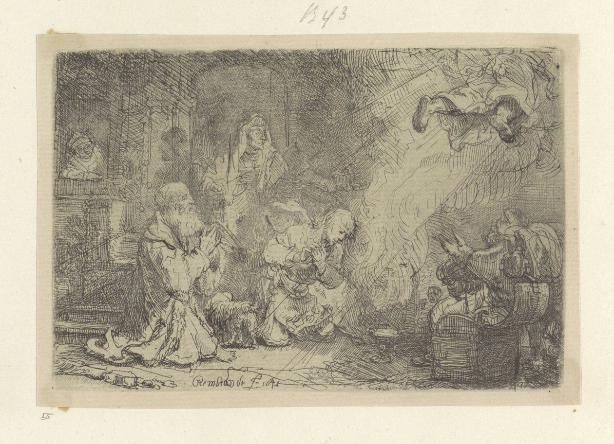Angel forlater Tobias og familien hans Recueil de quatre-vingt-cinq estampes originales (serietittel) av Rembrandt van Rijn