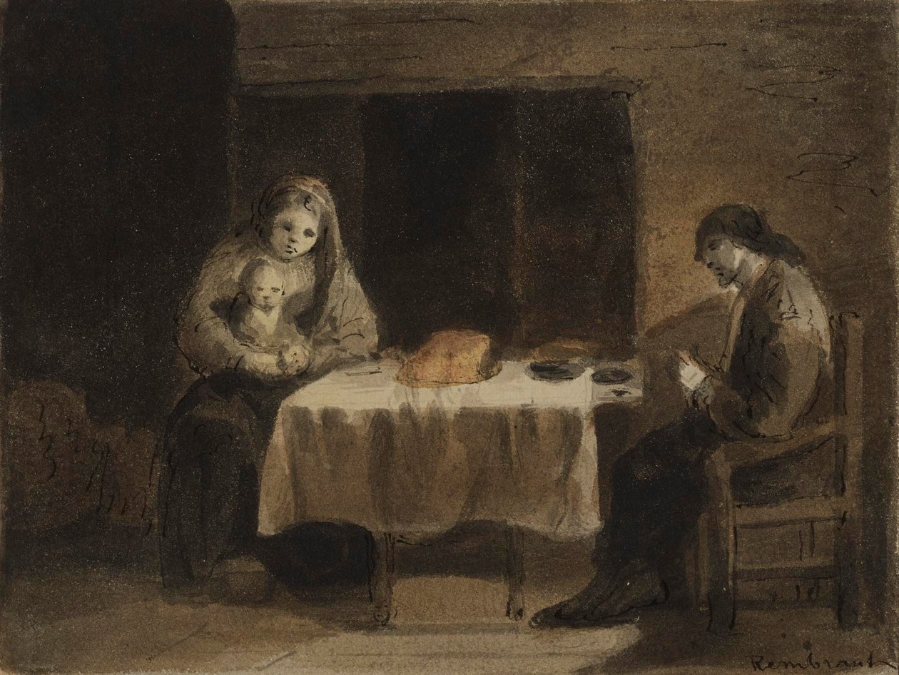 Familie ved bordet av Rembrandt van Rijn