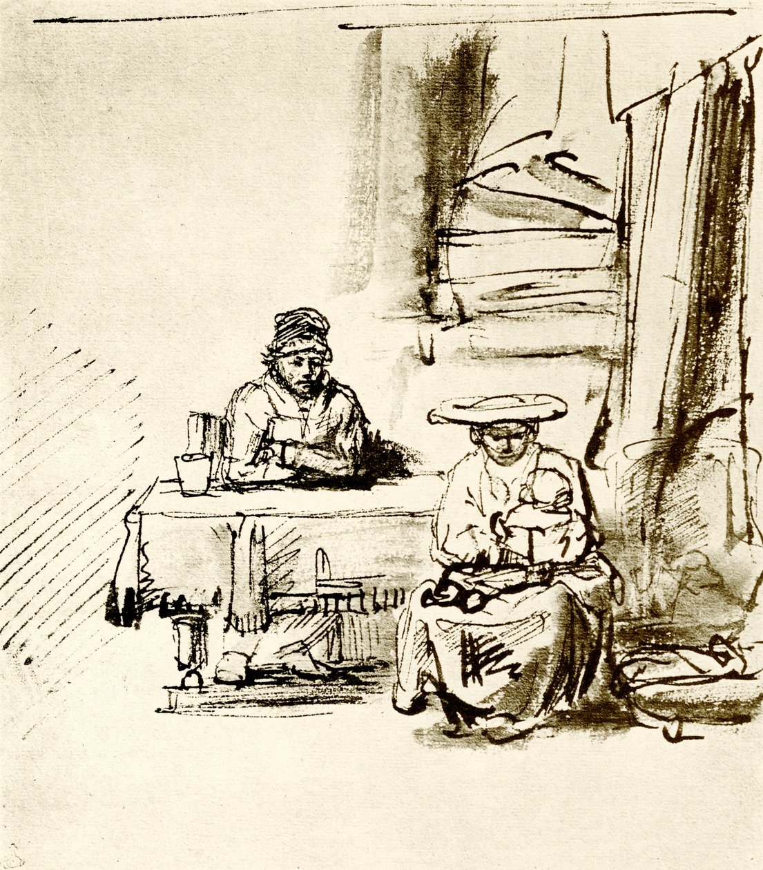 Familiescene av Rembrandt van Rijn