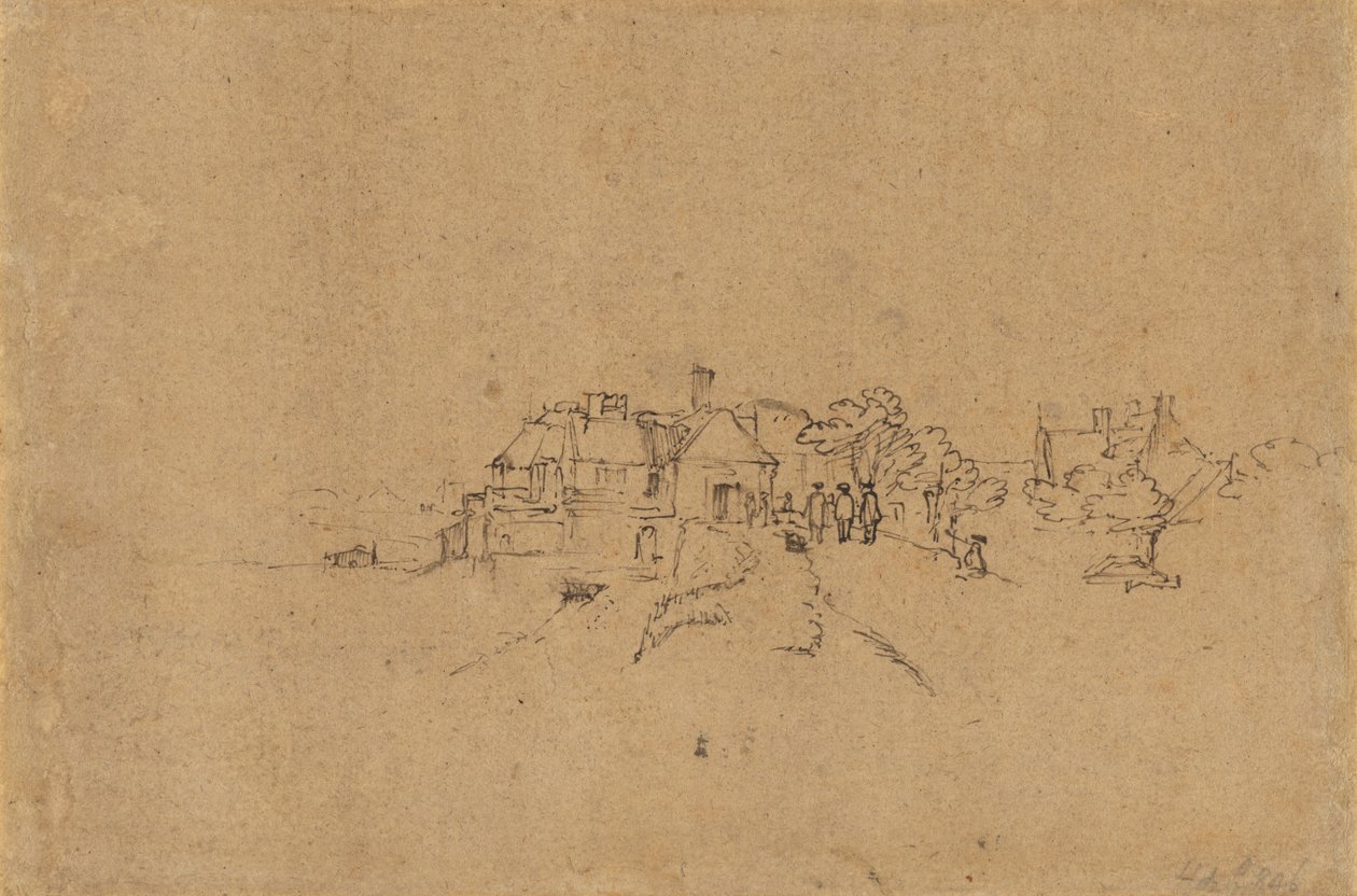 Figurer på Anthoniesdijk som kommer inn i Houtewael [verso] av Rembrandt van Rijn
