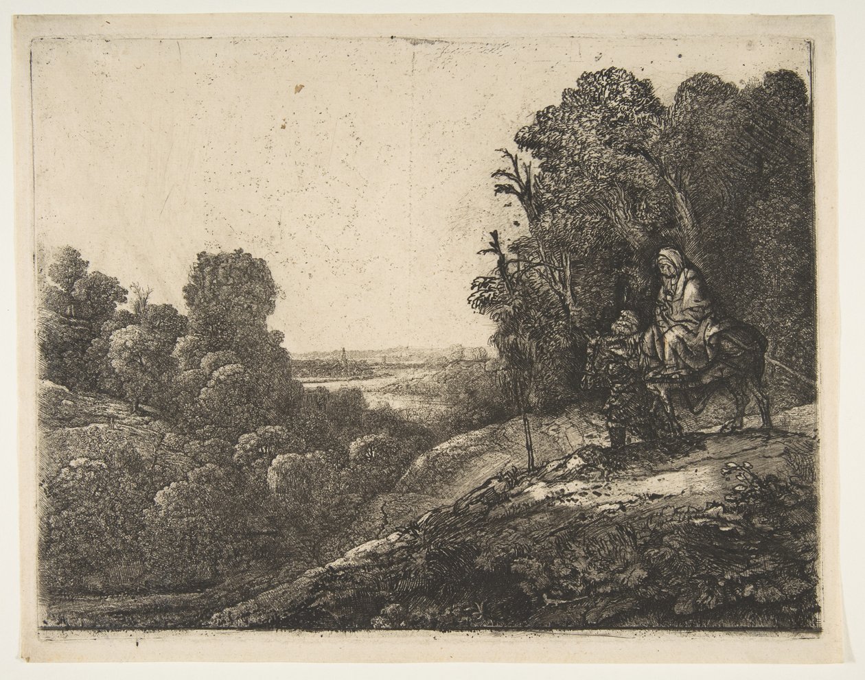 Flyreise til Egypt: endret fra Tobias and the Angel av Hercules Segers, ca. 1653. av Rembrandt van Rijn