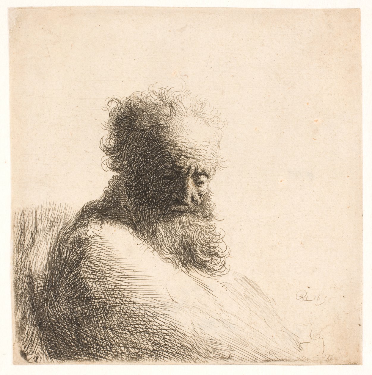Gammel skjeggete mann. Bryst av Rembrandt van Rijn