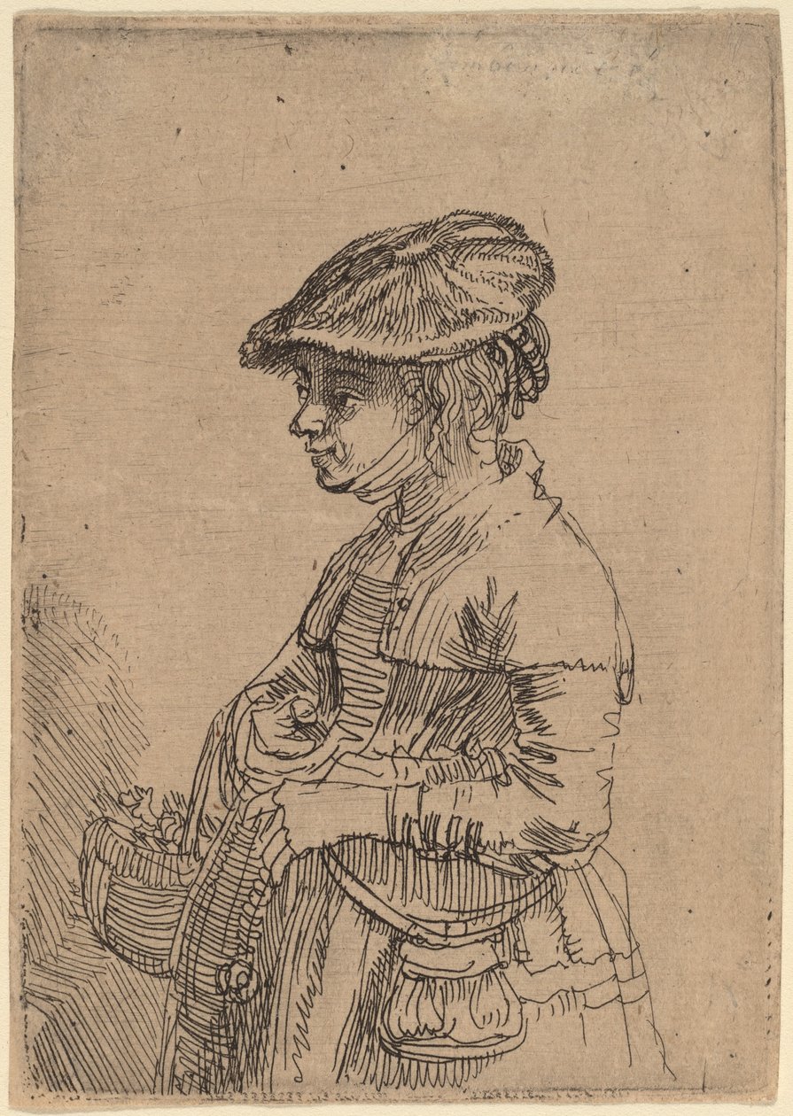 Jente med en kurv av Rembrandt van Rijn