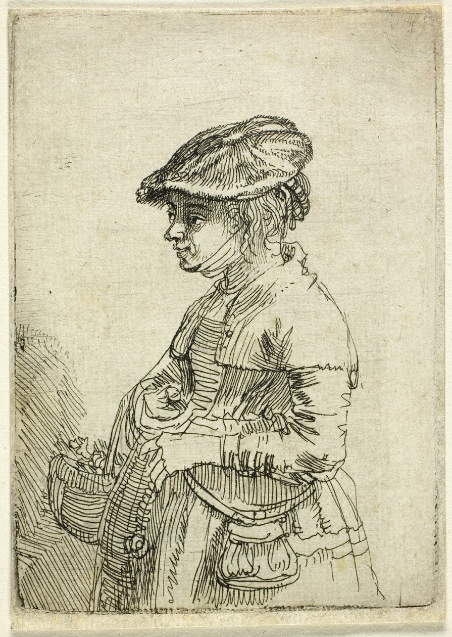 Jente med en kurv av Rembrandt van Rijn