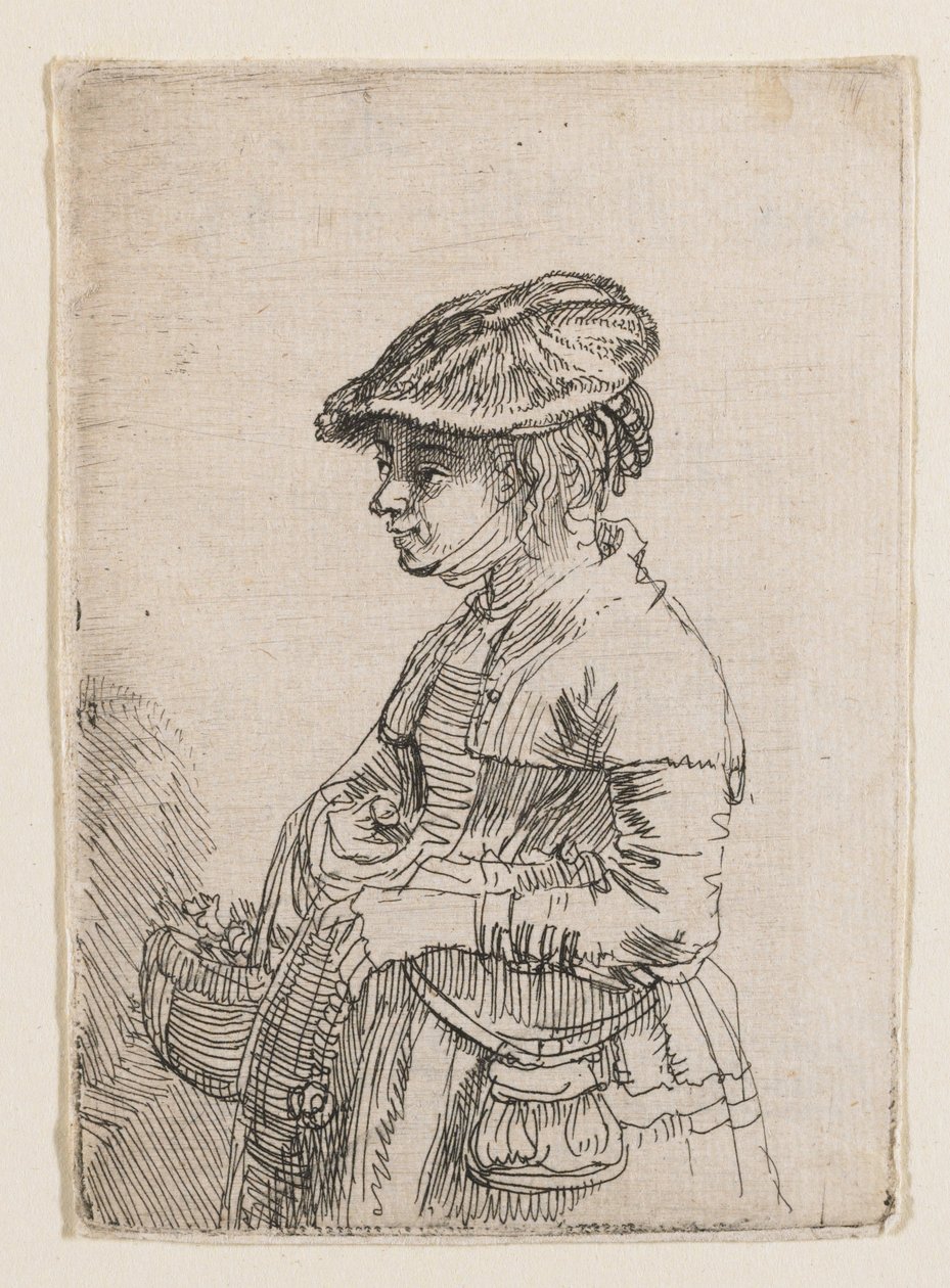 Jente med en kurv av Rembrandt van Rijn