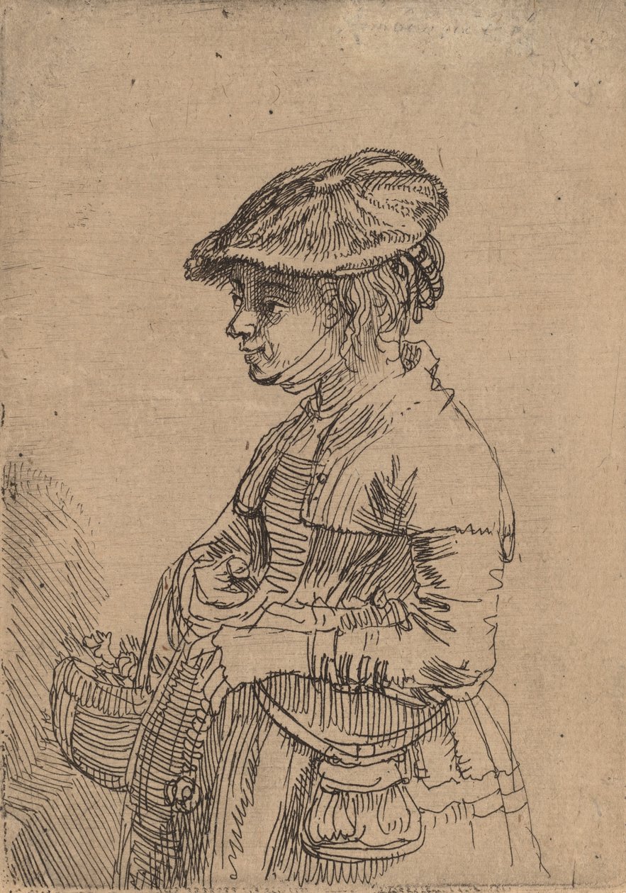 Jente med en kurv, ca. 1642. av Rembrandt van Rijn