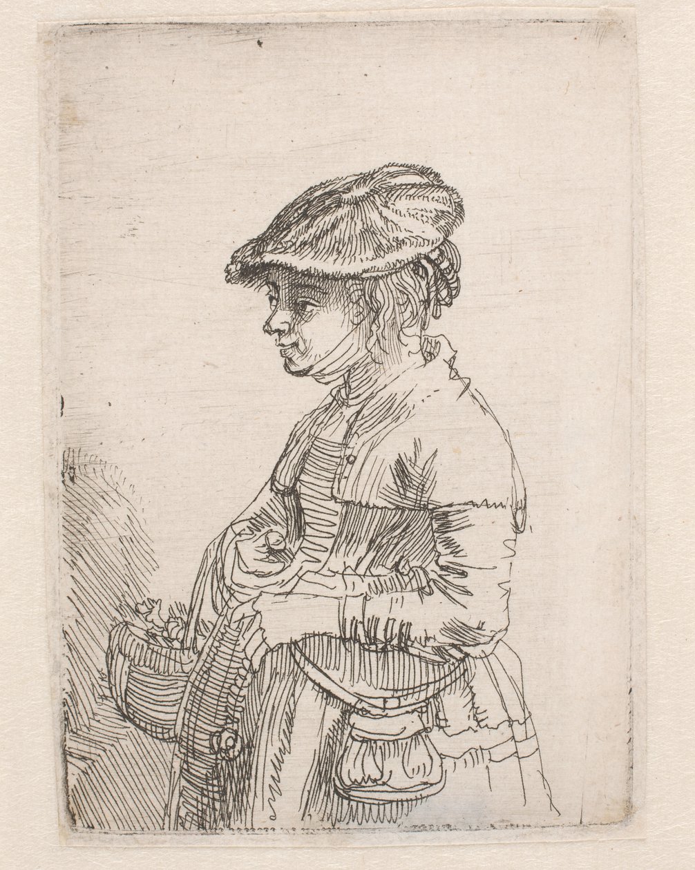 Jente med en kurv av Rembrandt van Rijn