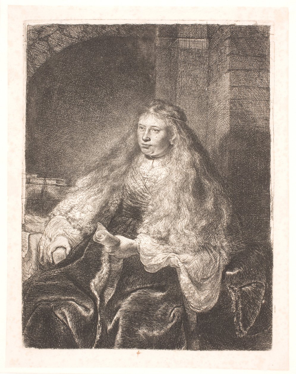 Jente med hår som faller på skuldrene ("den store jødiske bruden") av Rembrandt van Rijn