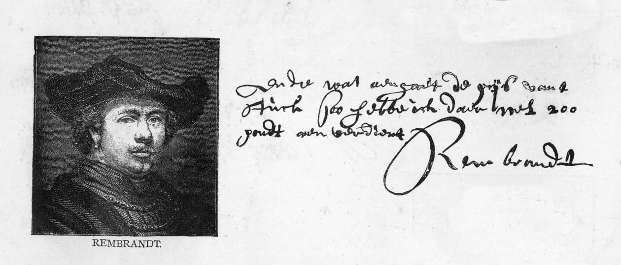 Håndskrift og signatur av Rembrandt fra et brev til Constantine Huygens som ber om betaling av en skyldig pengesum, ca. 1640 av Rembrandt van Rijn