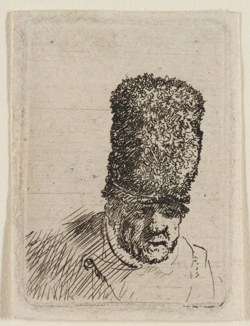 Hodet til en gammel mann med høy pelslue: Byste av Rembrandt van Rijn