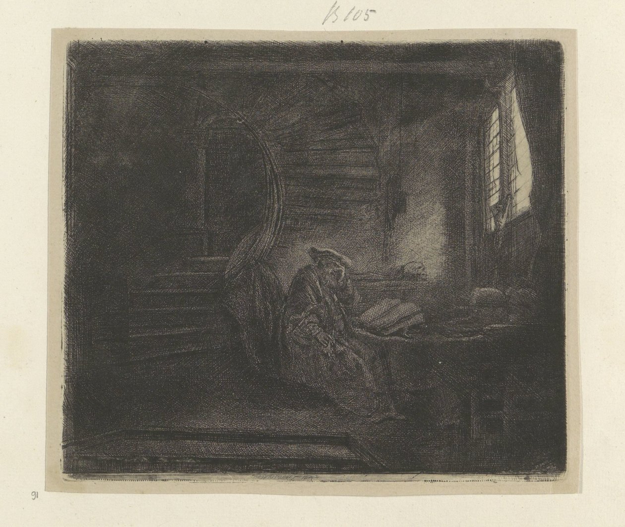 Hieronymus i en mørk studievertrek Samling av åttifem originaltrykk (serietittel) av Rembrandt van Rijn