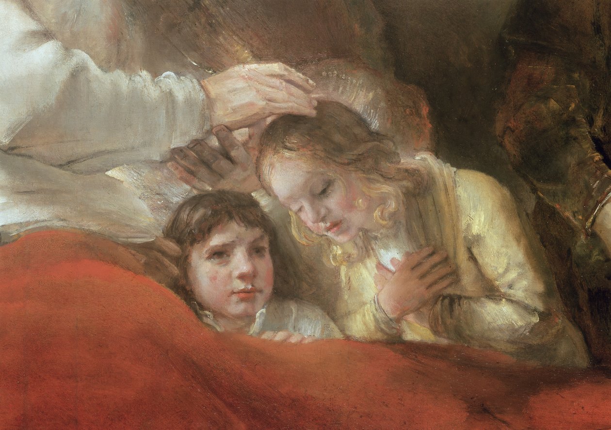 Jacob Blessing the Sons of Joseph, 1656 (detalj av 244314) av Rembrandt van Rijn