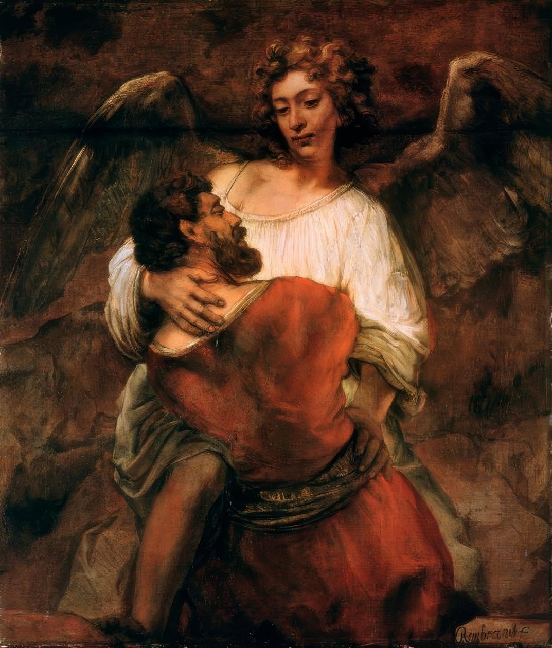 Jakobs kamp med engelen av Rembrandt van Rijn