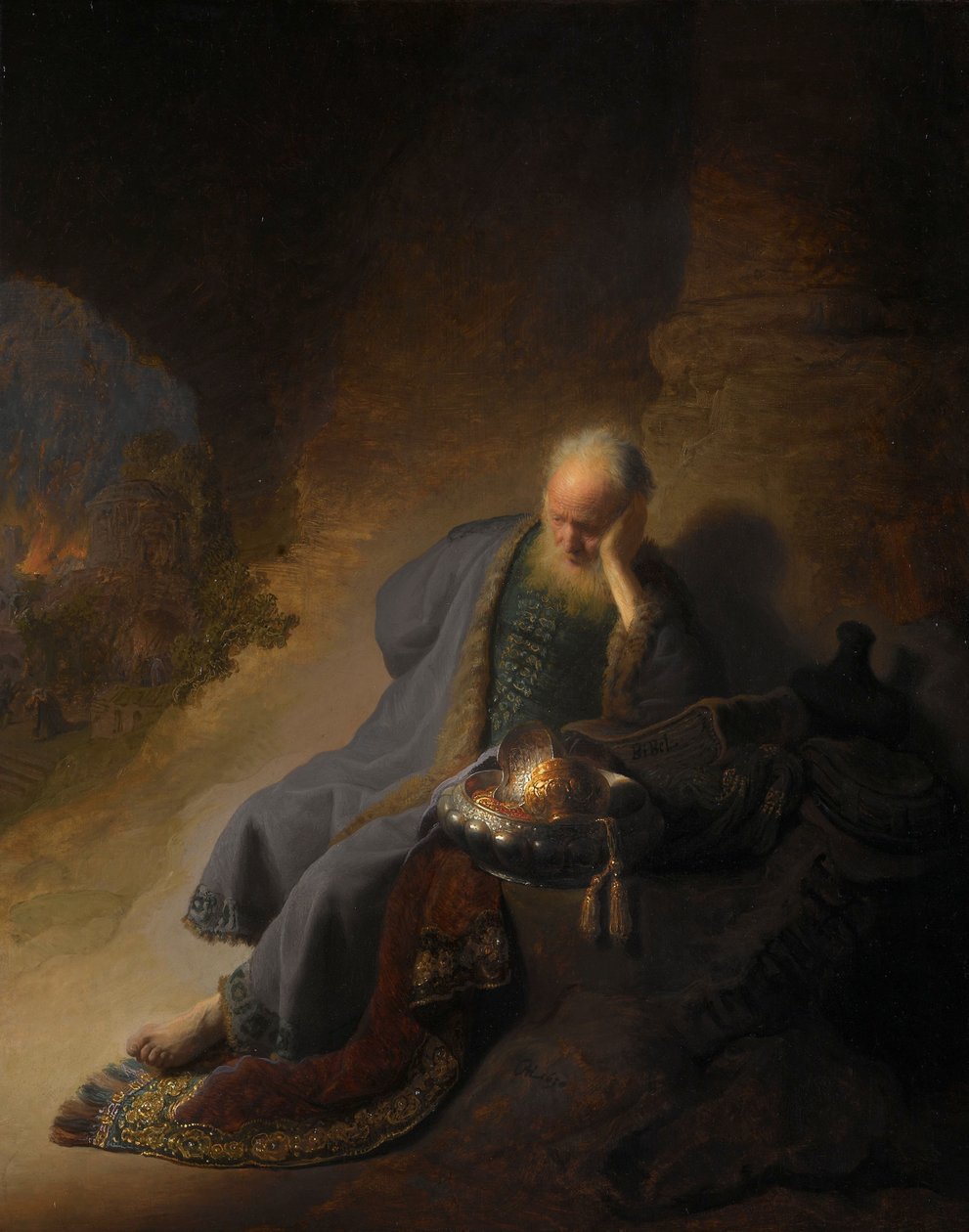 Jeremia beklager Jerusalems ødeleggelse av Rembrandt van Rijn