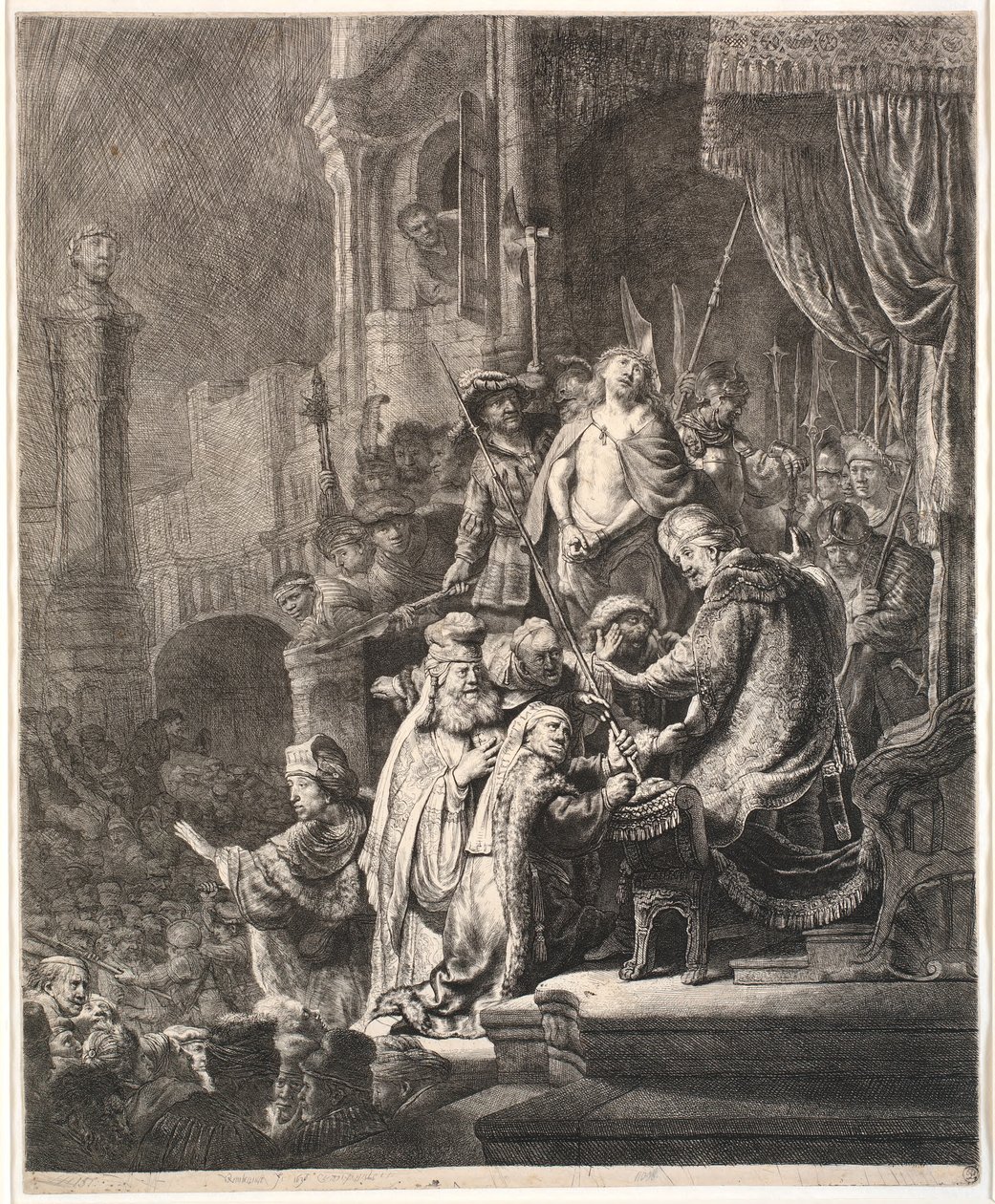 Jesus før Pilatus: stor tallerken av Rembrandt van Rijn