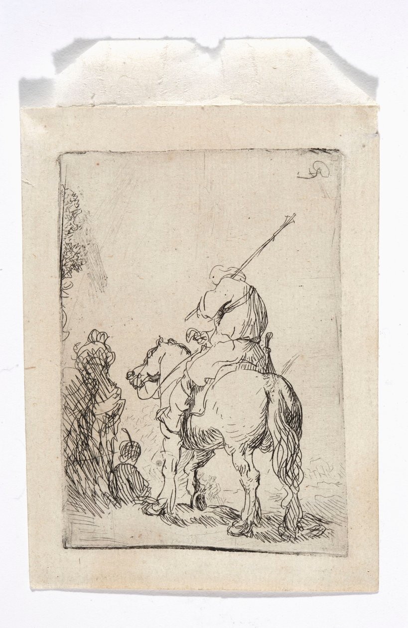 En rytter med turban på hesteryggen av Rembrandt van Rijn
