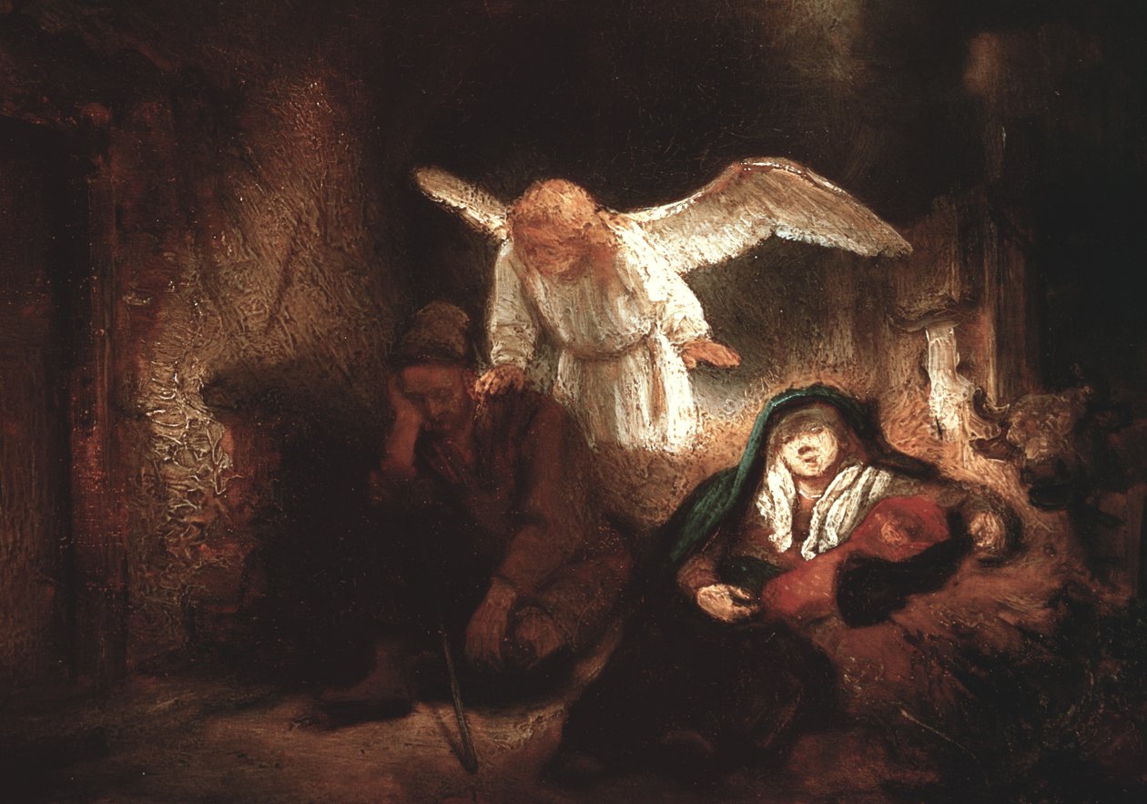 Josephs drøm i stallen i Betlehem, 1645 av Rembrandt van Rijn