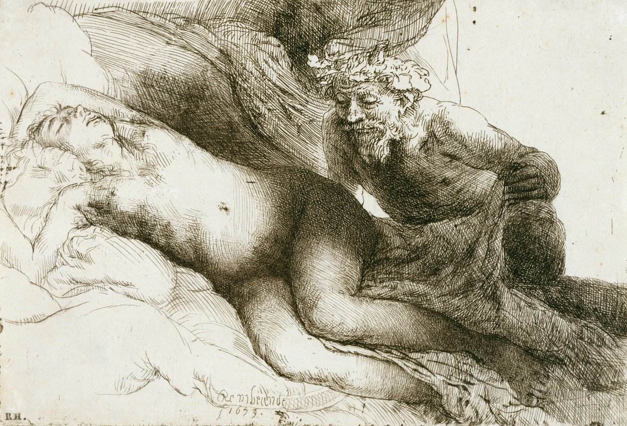 Jupiter og Antiope, 1659 (etsing med burin & drypoint) av Rembrandt van Rijn