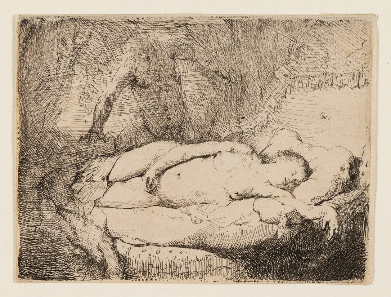 Jupiter og Antiope: Mindre plate av Rembrandt van Rijn