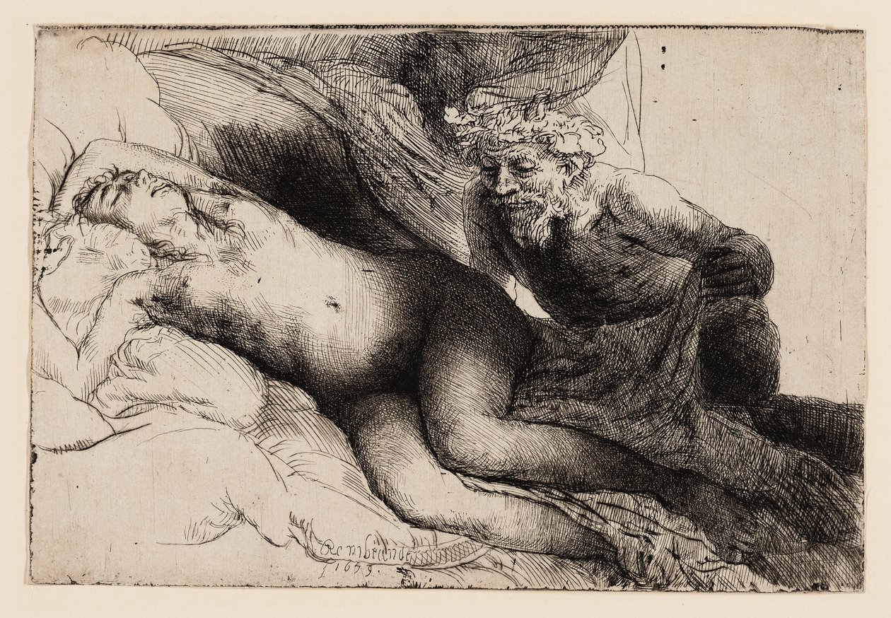 Jupiter og Antiope: Den større platen av Rembrandt van Rijn