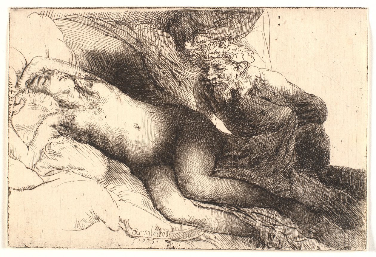 Jupiter og Antiope: den større platen av Rembrandt van Rijn