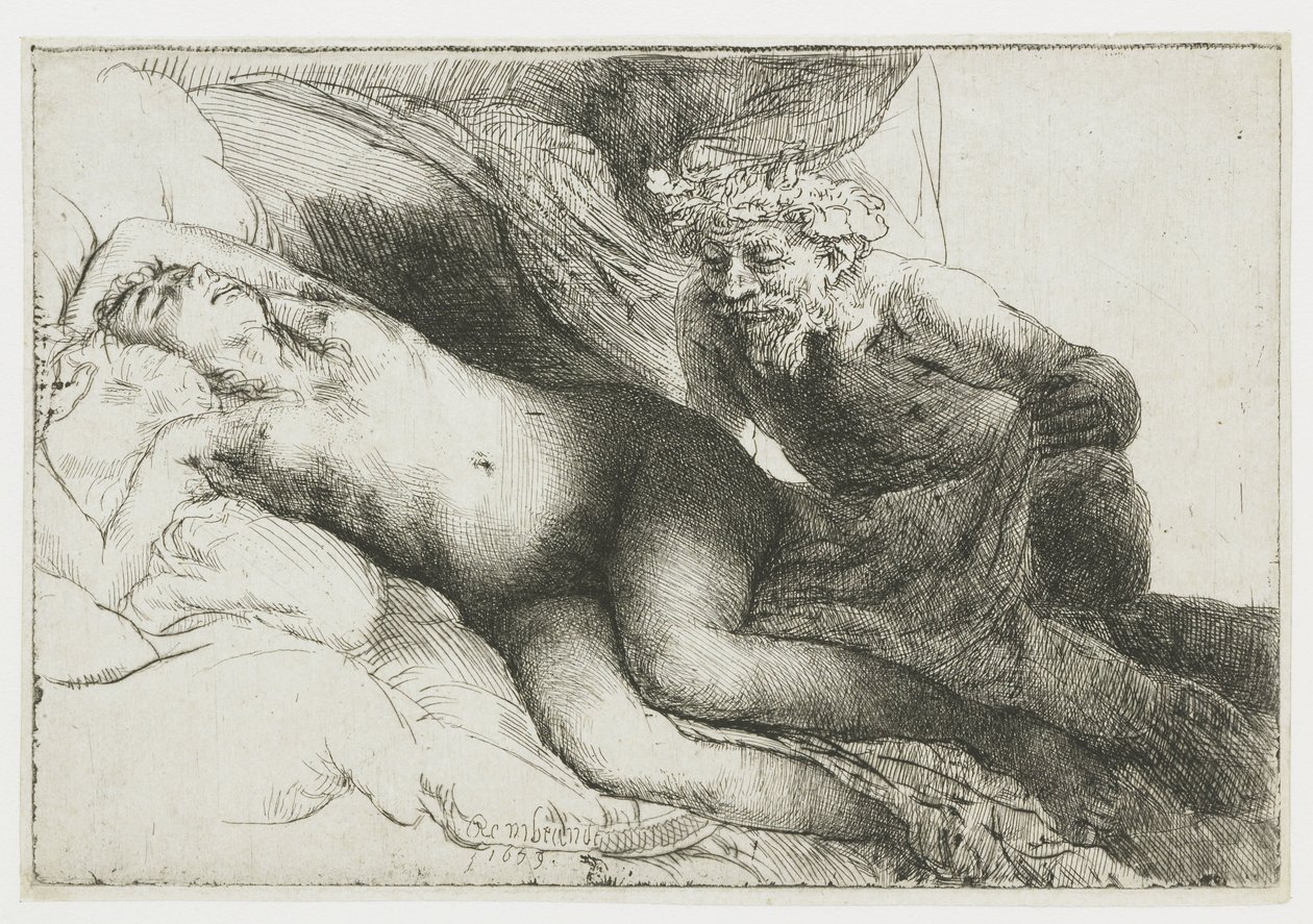 Jupiter og Antiope: den større platen av Rembrandt van Rijn