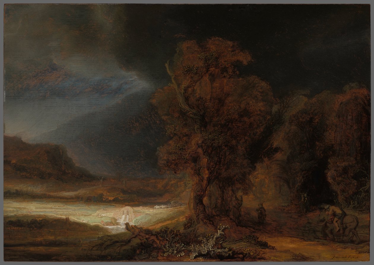 Landskap med lignelsen om den barmhjertige samaritanen av Rembrandt van Rijn
