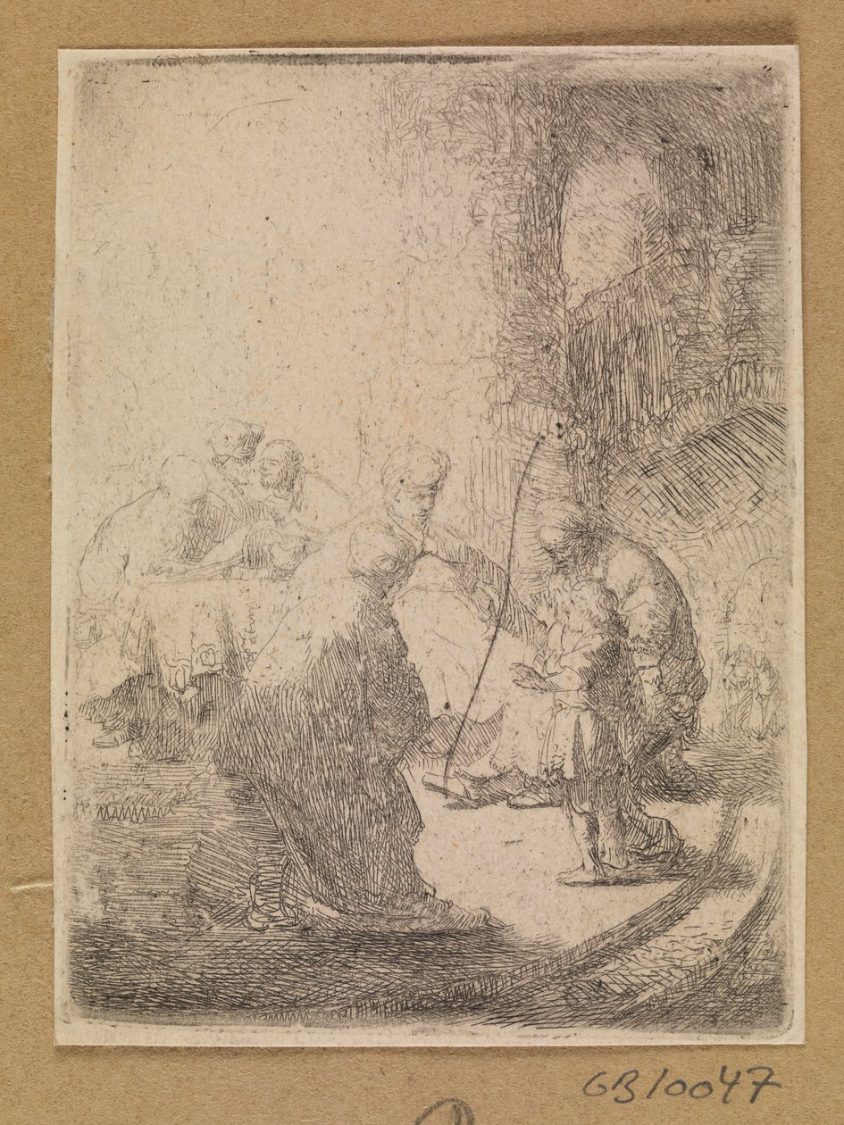 Kristus som barn og de skriftlærde. Liten tallerken av Rembrandt van Rijn