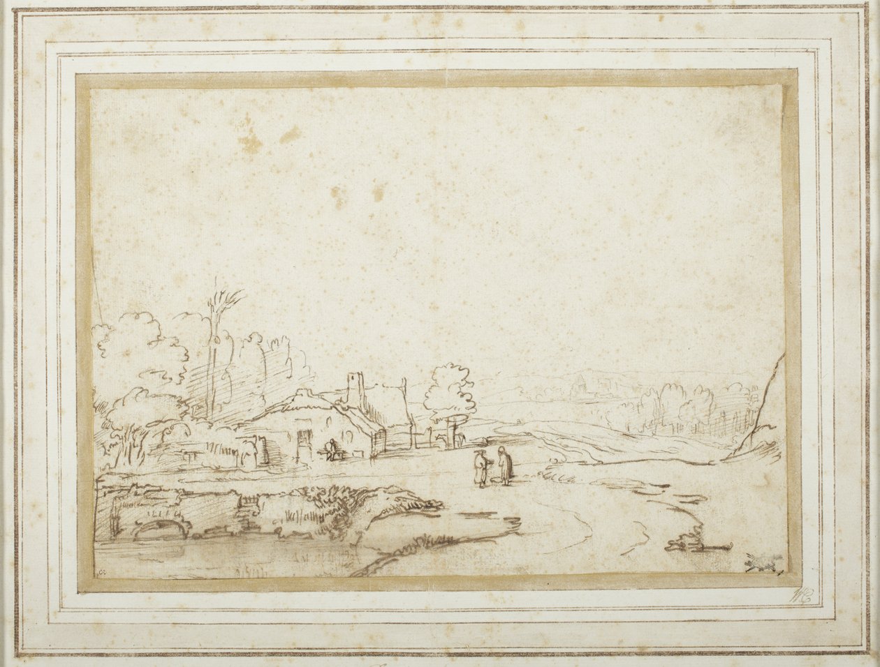Landskap med en del av en dam av Rembrandt van Rijn