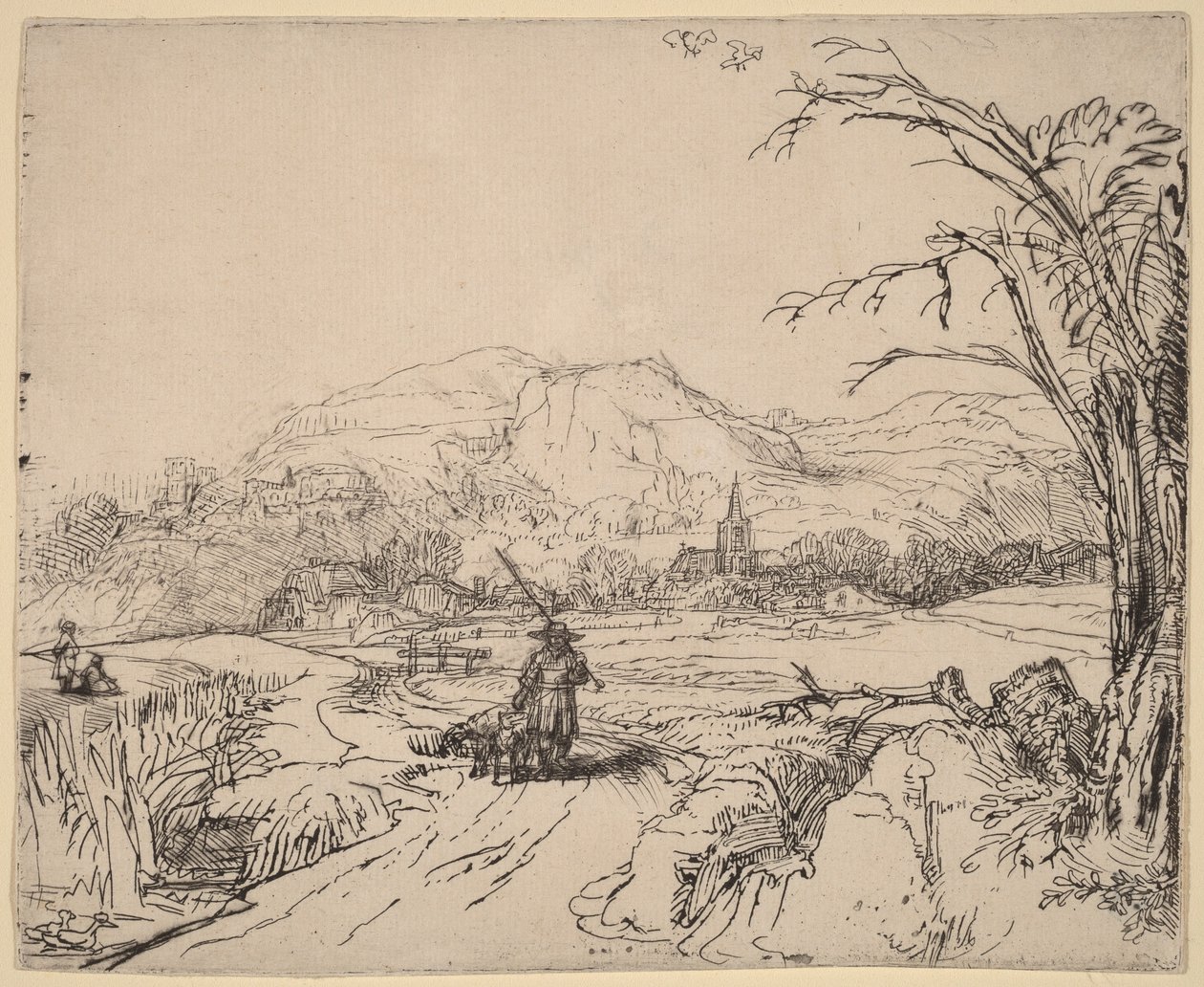 Landskap med jeger og hund av Rembrandt van Rijn
